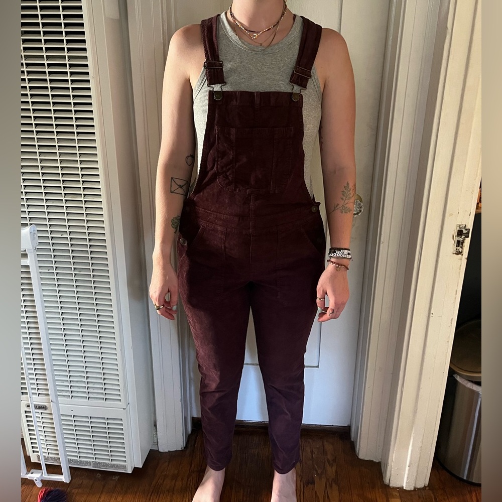Burgundy corduroy overalls!